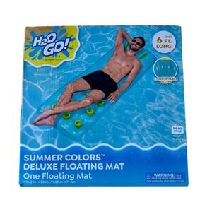 H2OGO Summer Colors Deluxe Floating Mat 6ft Pool Beach Inflatable Lounger Blue